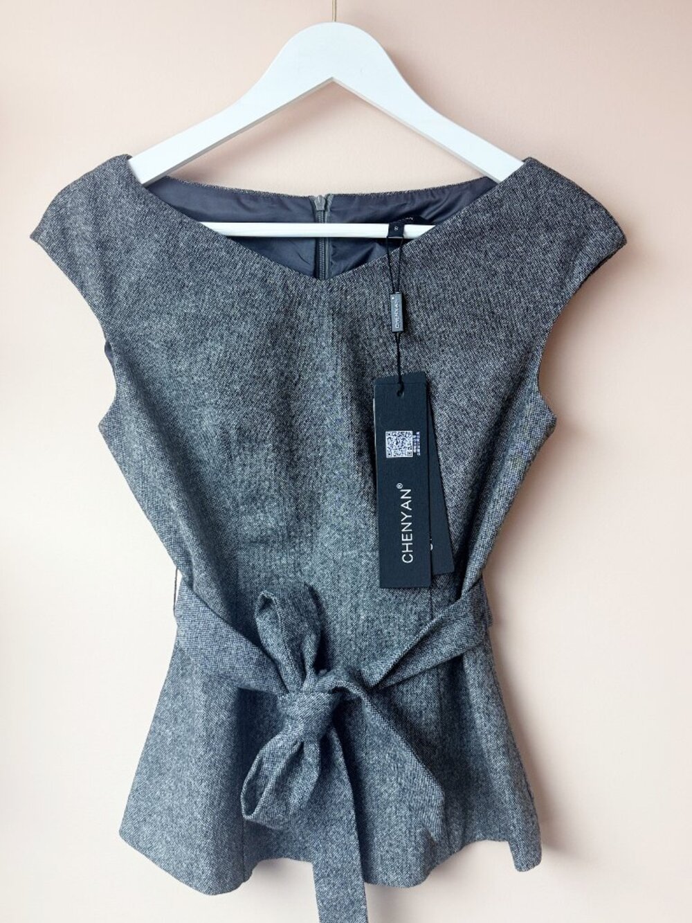 Structured Wool Blend Peplum Top with a belt by CHENYAN | New With Tags